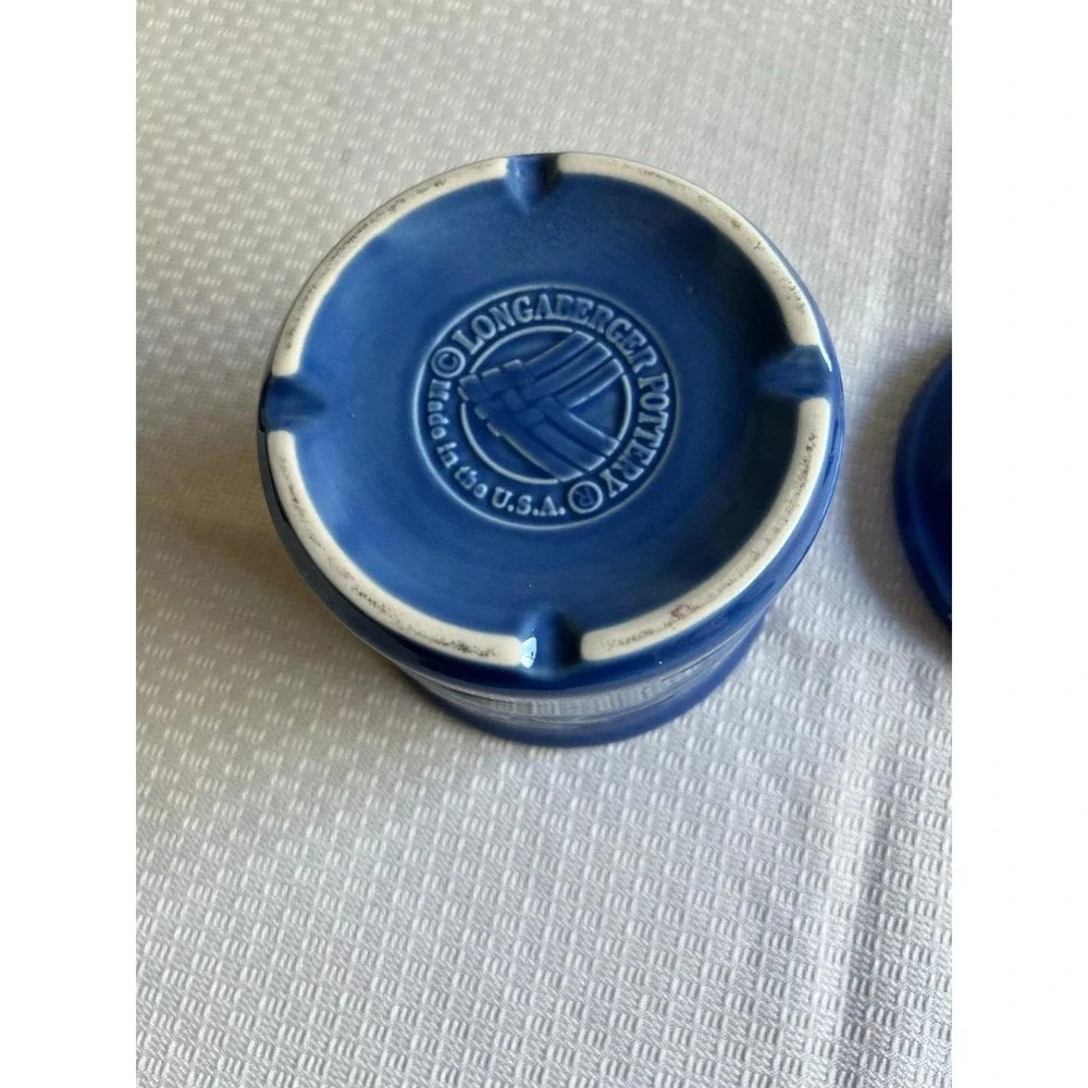 Longaberger Pottery Woven Traditions 1 Pint Salt Crock w/ Lid Cornflower Blue